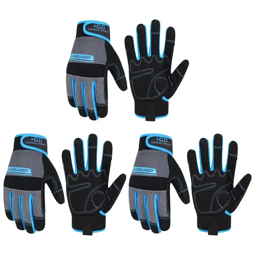 Vista 9 de HANDLANDY Guantes de trabajo de agarre para mujeres y hombres, guantes de trabajo de seguridad y utilidad para jardín, guantes de mecánicos Negro