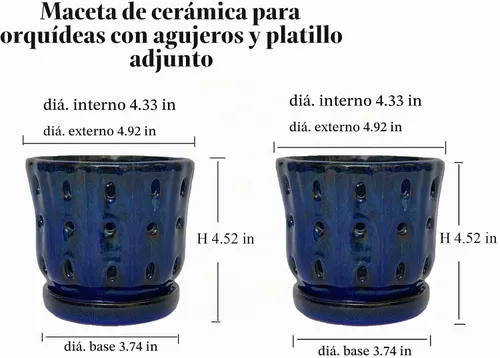 Vista 2 de Ceramic Orchid Pots with Holes 5'' Orchid Planter Set of 2 Azul oscuro