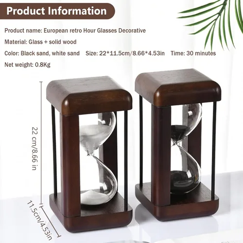 Vista 7 de Temporizador de arena, reloj de arena de 30 minutos, reloj de arena decorativo grande de madera maciza, cristal de hora con arena, utilizado