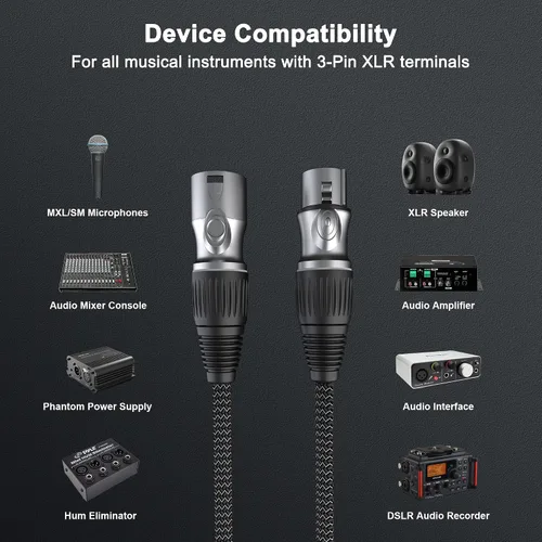 Vista 7 de GeoHN.G Cable de micrófono XLR de 16.4 pies/16.4 ft, cable de micrófono equilibrado de 3 pines XLR macho a hembra, cable de altavoz trenzado