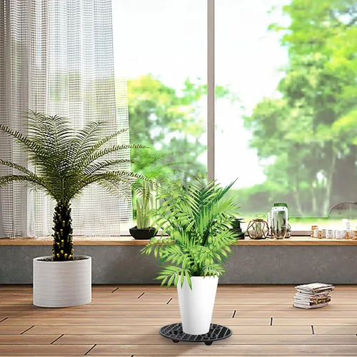 Vista 6 de 4 elevadores de macetas, soporte resistente, soporte redondo negro para plantas, elevadores de plástico de 8 pulgadas para interiores y exteriores