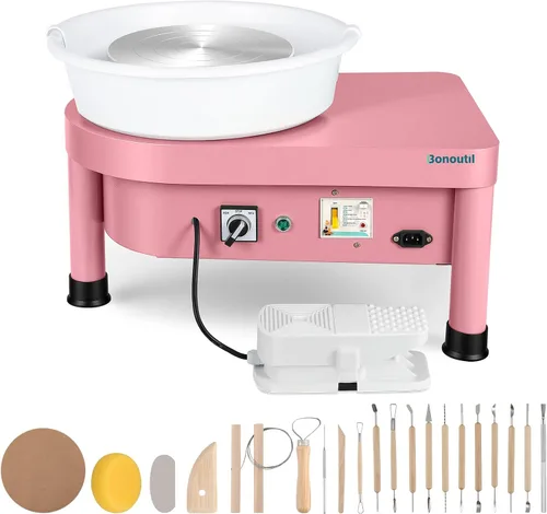 Vista 9 de Bonoutil Rueda eléctrica de cerámica de 10 pulgadas con pedal para adultos, máquina formadora de cerámica fácil de centrar, capacidad máxima de 20
