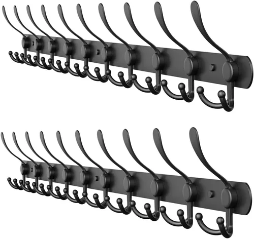 Vista 11 de Perchero de pared con 5 ganchos triples, acero inoxidable de 16 pulgadas – acabado mate negro, perchero resistente montado en la pared para abrigos