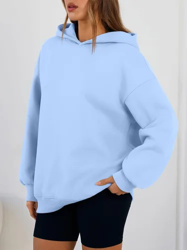 Vista 3 de Trendy Queen Sudaderas con capucha de gran tamaño para mujer, cómodas sudaderas de otoño a la moda 2025, trajes casuales de forro polar con bolsillos