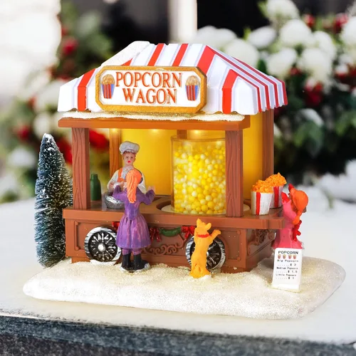 Vista 7 de Casas de Pueblo de Navidad con Luces LED Iluminadas, Casa de Ratón de Palomitas de Maíz Multicolor para Decoración del Hogar
