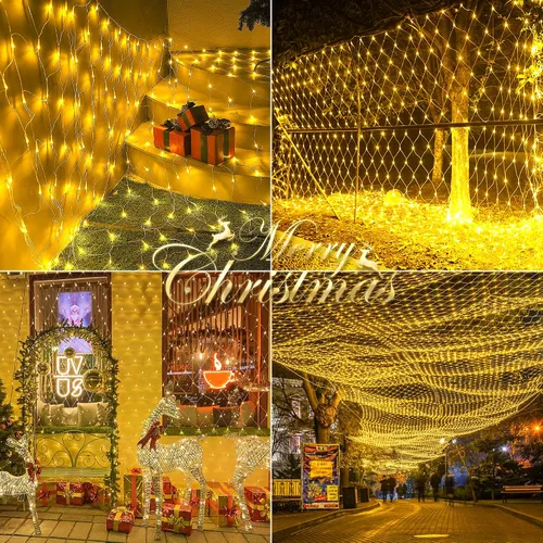 Vista 6 de HEYFUNi - 192 luces LED de red de Navidad enchufables, 9.8 pies x 6.6 pies, color blanco cálido Connectable Mesh Christmas Lights, Bush Lights