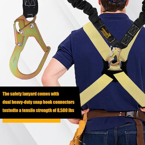 Vista 3 de TRSMIMA Arnés de Seguridad con Cordón Retráctil - Protección contra Caídas Correa para Escalada de Árboles 6 FT Doble Pierna con Absorción