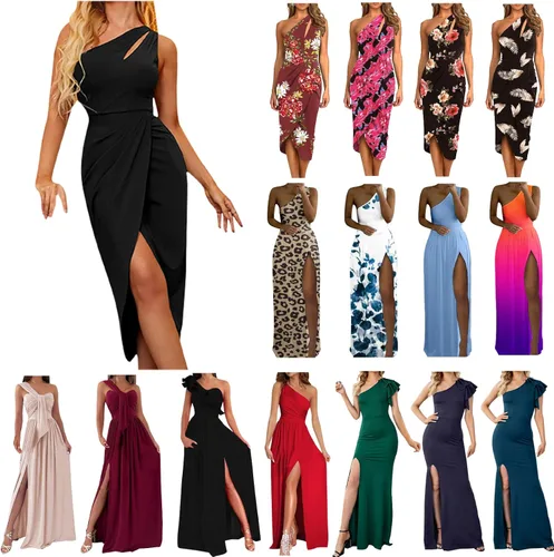 Vista 8 de Tapanet Vestidos de cóctel para mujer, vestido de fiesta de noche, vestido sexy de un hombro, formal, elegante, vestido largo con abertura