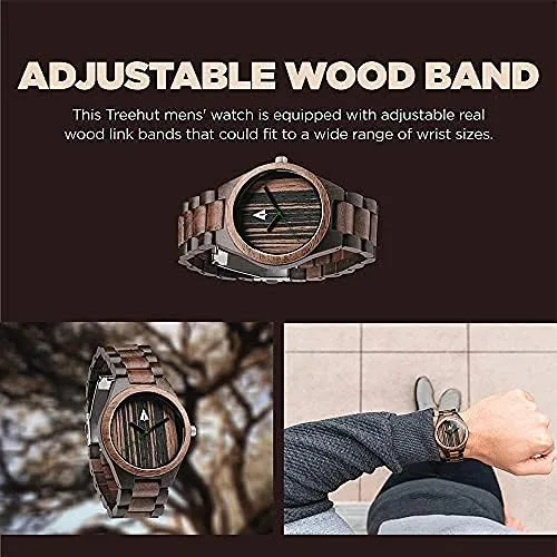 Vista 2 de treehut Reloj de madera para hombre con correa de madera ajustable y hebilla de acero inoxidable, reloj analógico de cuarzo japonés con caja