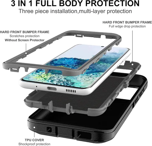 Vista 4 de Funda S20 Plus con 2 protectores de pantalla de TPU, 3 en 1, a prueba de golpes, resistente para Galaxy S20 Plus (negro/gris)