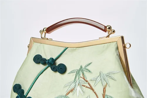 Vista 3 de Bolso bordado clásico chino para mujer, bolso de mano con borla y colgante