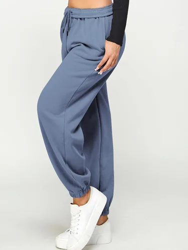 Vista 2 de IUUI Pantalones deportivos casuales de forro polar holgados para mujer, pantalones deportivos plegables de cintura alta, pantalones deportivos