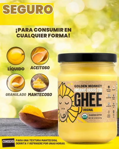 Vista 5 de GOLDEN MONKEY Mantequilla de ghee orgánica – Mantequilla clarificada alimentada con pasto para cocinar, hornear, keto y salud intestinal