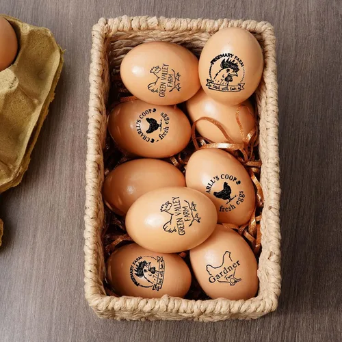 Vista 4 de Sello personalizado para huevos de gallina, sello de huevos frescos, sello de huevo pequeño, sello de goma completo, bonitos sellos de huevos