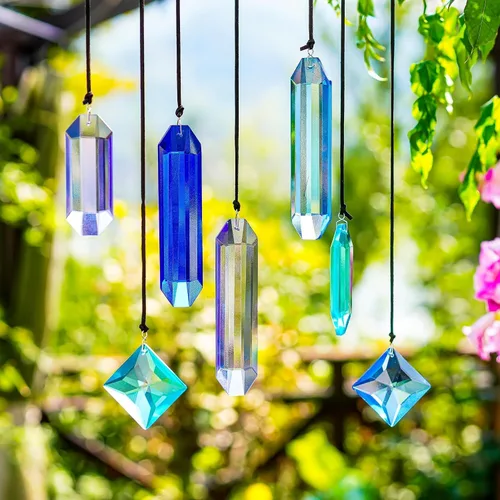 Vista 12 de HDCRYSTALGIFTS 7 piezas de prismas de cristal atrapasoles para colgar en ventanas, atrapasoles de cristal arcoíris colgantes para ventanas