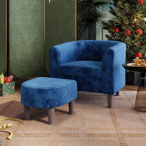 Vista 14 de LINSY Silla decorativa con otomana, moderna silla de barril pequeña, silla de lectura con reposapiés, cómoda silla con brazos redondos para sala