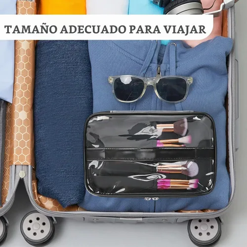 Vista 6 de HAOGUAGUA Bolsa de maquillaje transparente para cosméticos con compartimento para cepillos, portátil, impermeable, bolsa de aseo transparente