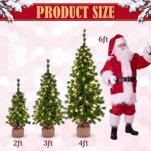 Vista 2 de Cinnvoice Paquete de 3 árboles de Navidad preiluminados con luces, aguja