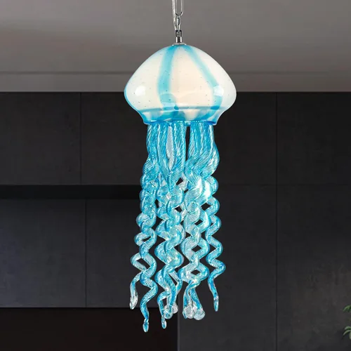 Vista 10 de Candelabros de cristal de medusa de 10 x 24 pulgadas, iluminación colgante LED para océano, sirena, bajo el agua, junto a la piscina, playa