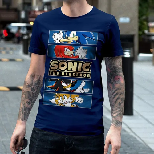 Vista 2 de Sonic The Hedgehog Gold Foil Logo Camiseta para Adulto wKnuckles Shadow Miles