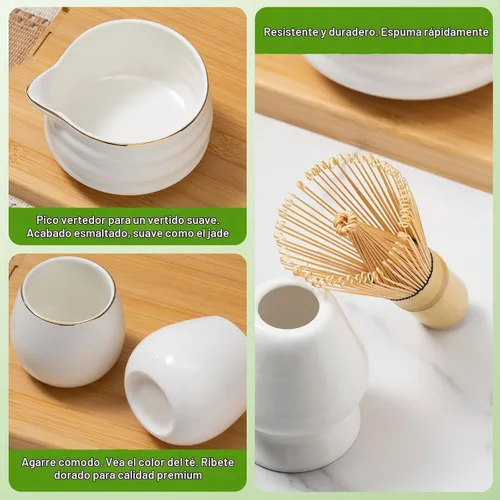 Vista 7 de Kit de matcha ceremonial, persecución de bambú, juego de tazón de té japonés, batidor y tazón de matcha, inicio de ceremonia de té, regalos