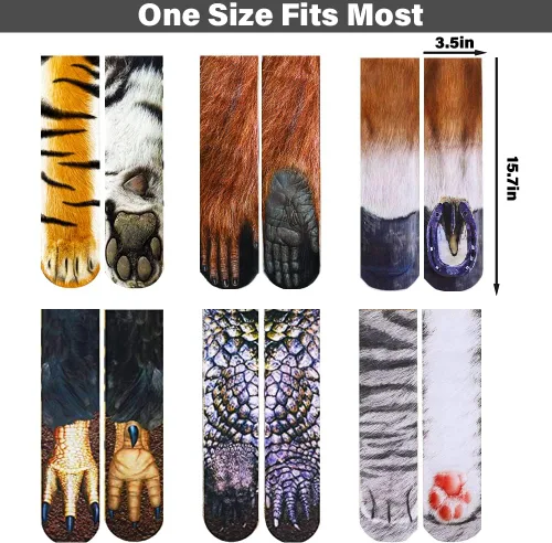 Vista 4 de Mczan Divertidos calcetines de pata de animal, calcetines de garra de perro, regalo de Navidad para adultos, hombres, mujeres y niños, relleno