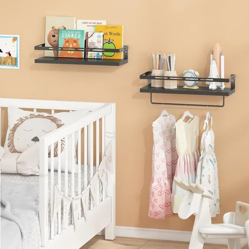 Vista 6 de YGEOMER - Estantes flotantes para organizador de baño sobre inodoro, estantes de baño montados en la pared con toallero, estante de pared