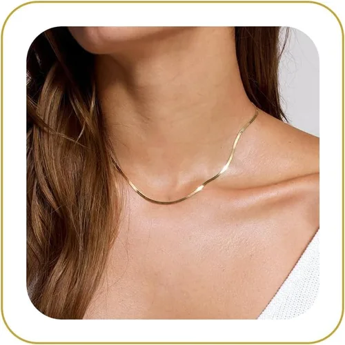 Vista 14 de Tewiky - Collar de Cadena de Oro para Mujer, Chapado en Oro de 14 Quilates, Collar de Cuentas Finas con Forma de Ola, Collar Delicado de Oro Capa