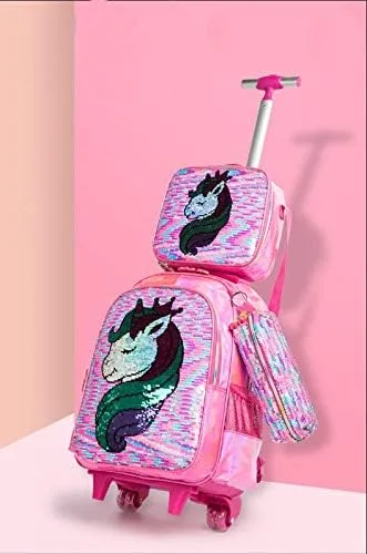 Vista 7 de Egchescebo Mochila con ruedas para niños escolares para niñas con ruedas y ruedas para niños 17-gzlp-bz-lg Lentejuelas