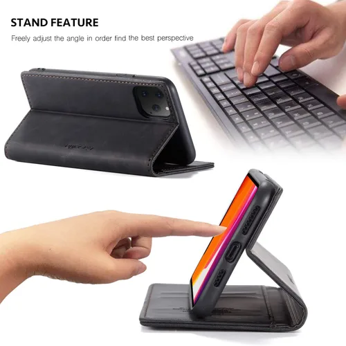Vista 4 de SINIANL - Funda de piel con tapa a prueba de golpes para iPhone 11, color negro Funda plegable con tapa para Apple iPhone 11 2019 6.1 pulgadas