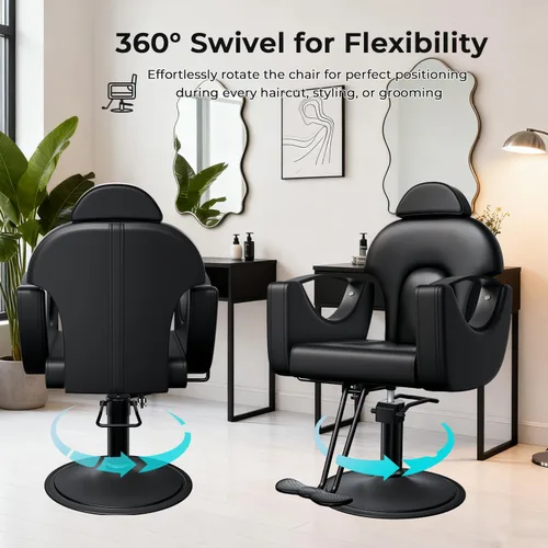 Vista 5 de Silla de salón, silla reclinable para estilista, silla de peluquería con bomba hidráulica resistente, silla de peluquería para peluquería trenzada