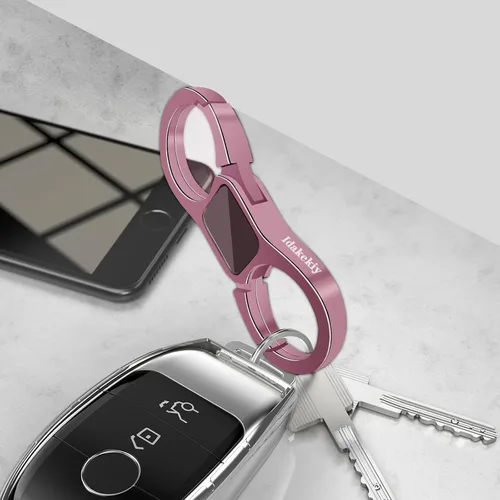 Vista 5 de Idakekiy Llavero de liberación rápida con resorte con 4 llaveros, llavero de coche resistente organizador para hombres y mujeres