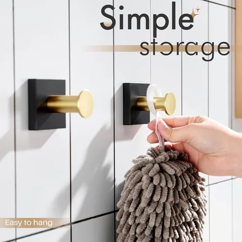 Vista 5 de KOKOSIRI Ganchos para bata, ganchos para toallas de baño, para pared, armario, cocina, toallas colgantes, accesorios de baño, color negro con acero