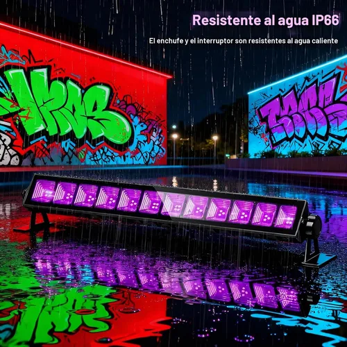 Vista 3 de CREATESTAR Paquete de 2 barras de luz LED negras de 45 W, luz negra impermeable IP66 con enchufe e interruptor, luz negra para fiesta brillante