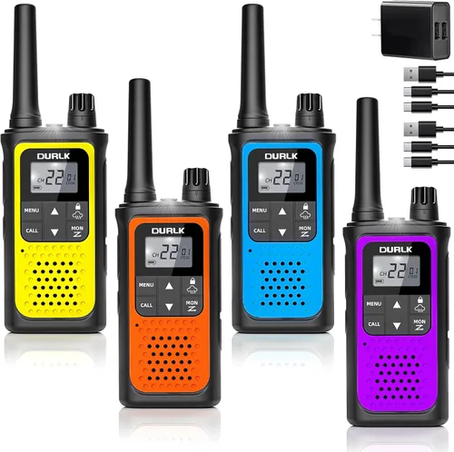 Vista 9 de Walkie Talkies recargables de largo alcance, paquete de 4 Walkie Talkies para adultos NOAA con alerta meteorológica, radio de 2 vías de 22 canales