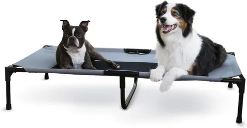Vista 29 de K&H PET PRODUCTS - Cuna elevada para mascotas con centro de malla, varios tamaños Malla de color marrón.