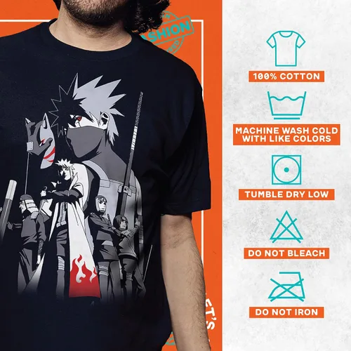 Vista 4 de Ripple Junction Naruto Shippuden - Camiseta de manga corta para hombre, Kakashi Hatake Story Anbu Hokage Cloak Crew con licencia oficial, Negro