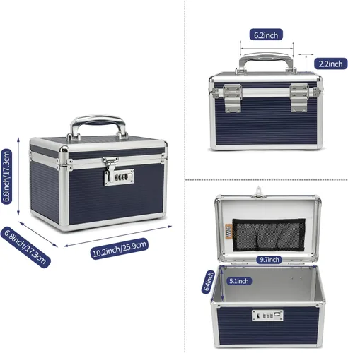 Vista 2 de Caja de medicamentos con cerradura combinada con estuche de almacenamiento portátil, 10.2 x 6.8 x 6.8 pulgadas, organizador de cerradura