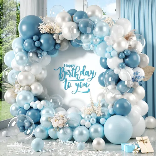 Vista 12 de FunHot Kit de arco de globos azules y plateados, kit de guirnalda de globos de color azul metálico y blanco plateado con globos de aluminio
