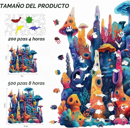 Vista 2 de Qiuenisray Rompecabezas de madera para adultos, rompecabezas de océano coral, 200 piezas, certificado FSC, hermosos rompecabezas de decoración