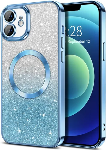 Vista 122 de Hython Funda para iPhone 12 Pro Max Transparente Magnética con Purpurina [Compatible con MagSafe] Protector Completo de Lente de Cámara Delgado