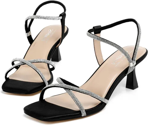 Vista 30 de Susanny - Zapatos de tacón bajo con strass para mujer, con punta puntiaguda, de tacón kitten, con cierre, ajustables, con correa, para vestido