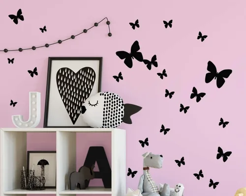 Vista 2 de Calcomanías de pared de mariposa negra, decoración de dormitorio de niñas, decoración de dormitorio para niños, guardería de bebé, adolescentes Negro