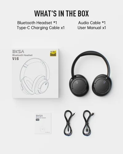 Vista 15 de EKSA Auriculares inalámbricos sobre la oreja, auriculares Bluetooth con micrófono, audio de alta resolución, tiempo de reproducción de 90 horas, 6