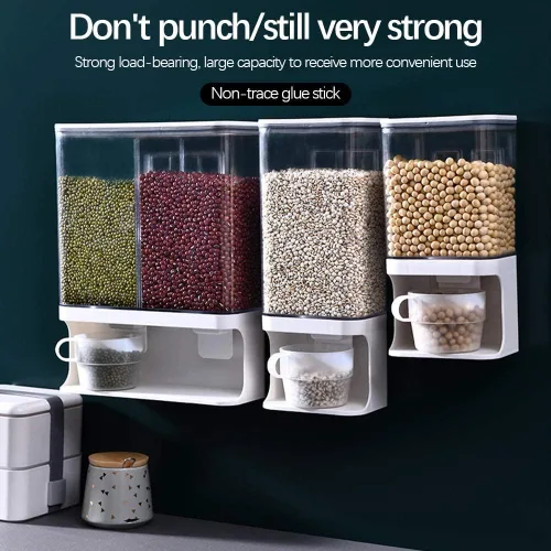 Vista 2 de VALINK Dispensador de alimentos secos montado en la pared, dispensador de arroz Organización de la cocina para arroz o frijoles m