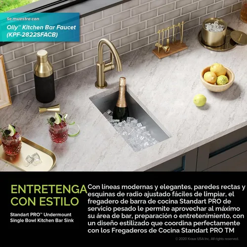 Vista 3 de Kraus Standart PRO - Fregadero de cocina de montaje inferior con tazón individual para bar de acero inoxidable, calibre 16, 10 pulgadas, KHU101-10