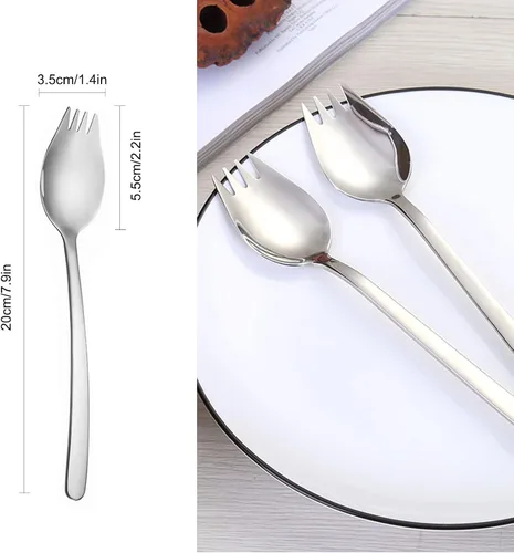 Vista 2 de Juego de 6 tenedores de metal, utensilios de ensalada de acero inoxidable 18/10, cucharas de postre de mango de 7.9 pulgadas de largo, cucharas