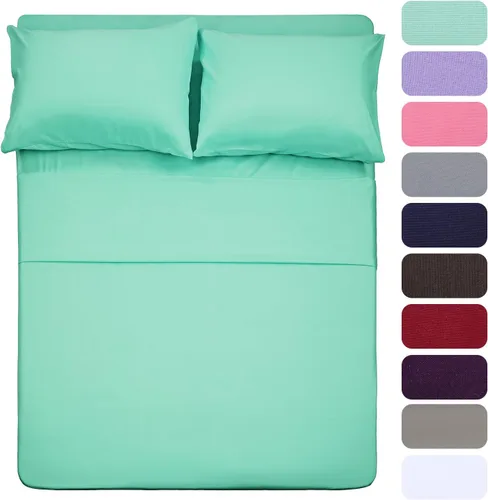 Vista 54 de Juego de sábanas de diseño estampado clásico - Juegos de sábanas con bolsillo profundo ultra suave y transpirable., Microfibra, Celeste (Baby Blue)
