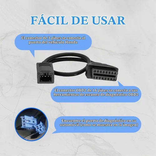 Vista 3 de Cable Adaptador OBD1 a OBD2 Compatible con Conector de 3 Pines para Honda, Adaptador de 3 Pines OBD1 a 16 Pines OBD2 para Vehículos Antiguos