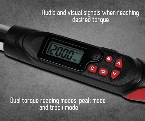 Vista 4 de Llave dinamométrica digital de 1/2 pulgada Tapha Tools, rango de torque 7.4-147.5 ft-lb (10-200 N-m), precisión ±2%, notificación LED y timbre
